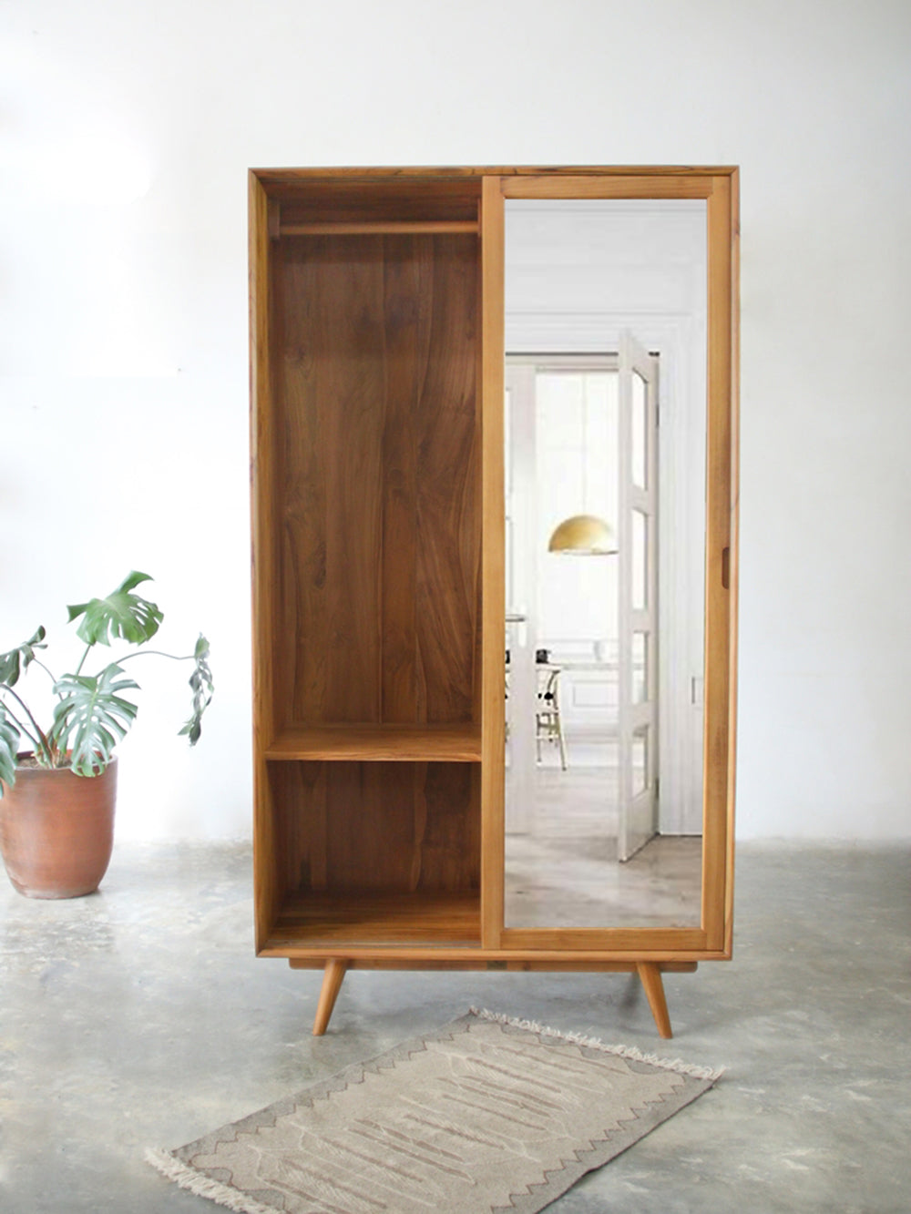 Lemari Mid Century/Lemari Sliding Pintu Cermin