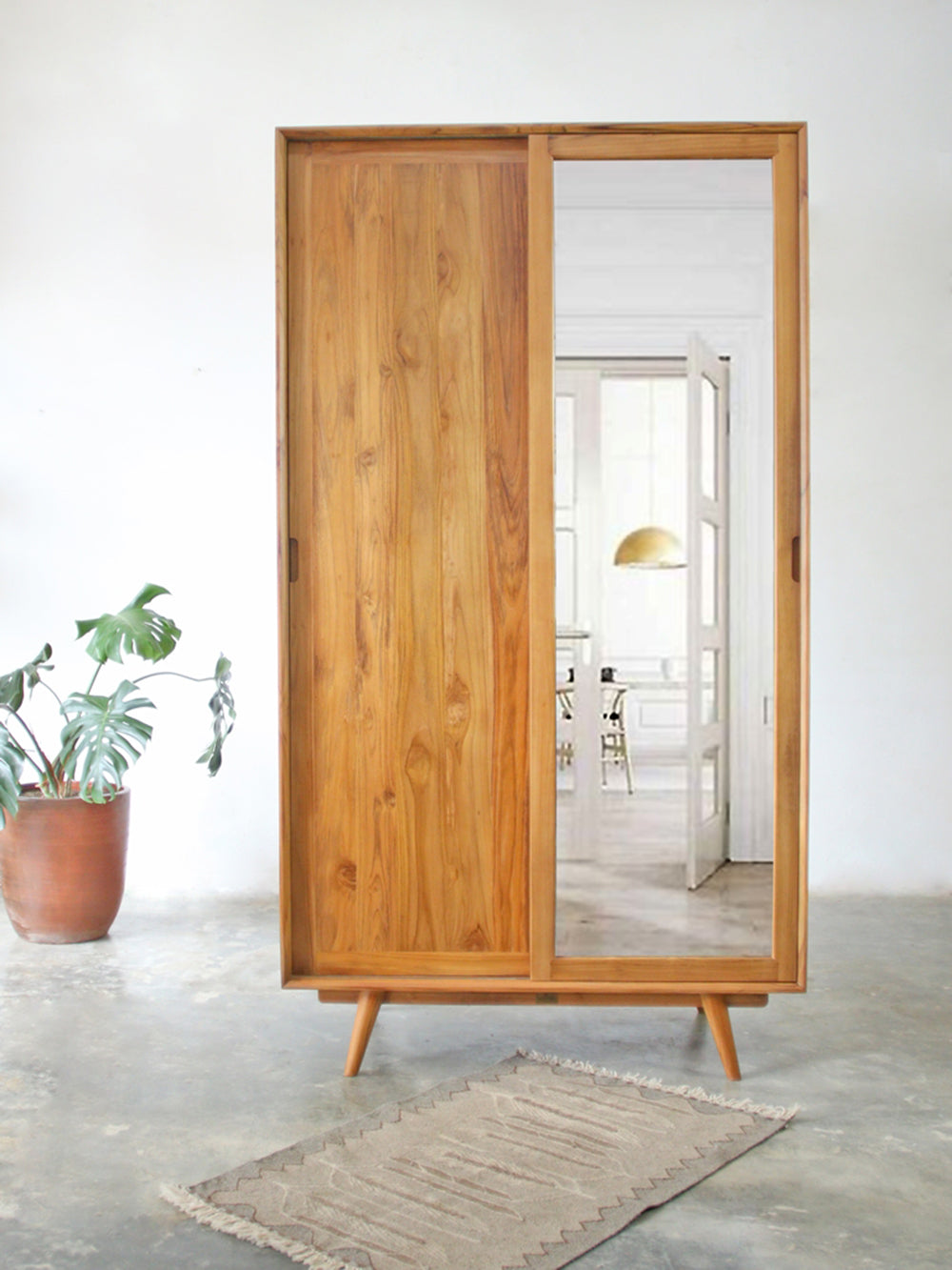 Lemari Mid Century/Lemari Sliding Pintu Cermin