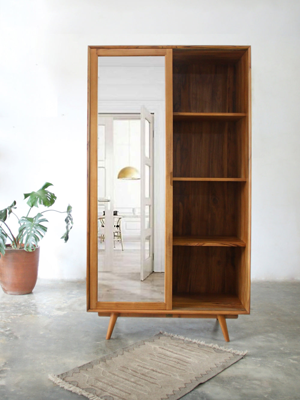Lemari Mid Century/Lemari Sliding Pintu Cermin