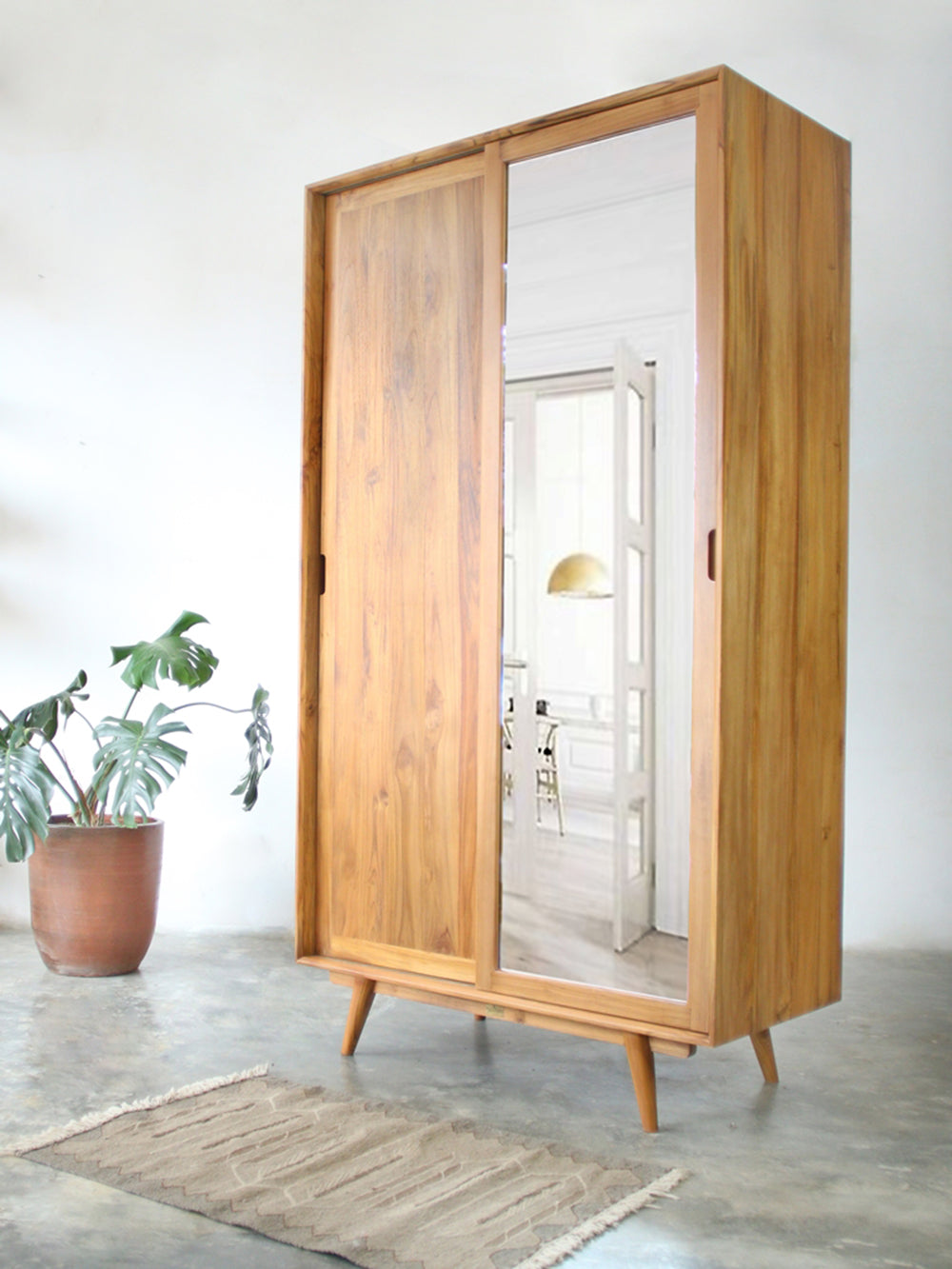 Lemari Mid Century/Lemari Sliding Pintu Cermin