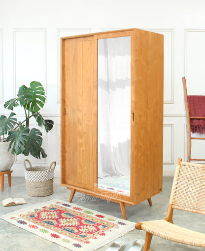 Lemari Mid Century/Lemari Sliding Pintu Cermin